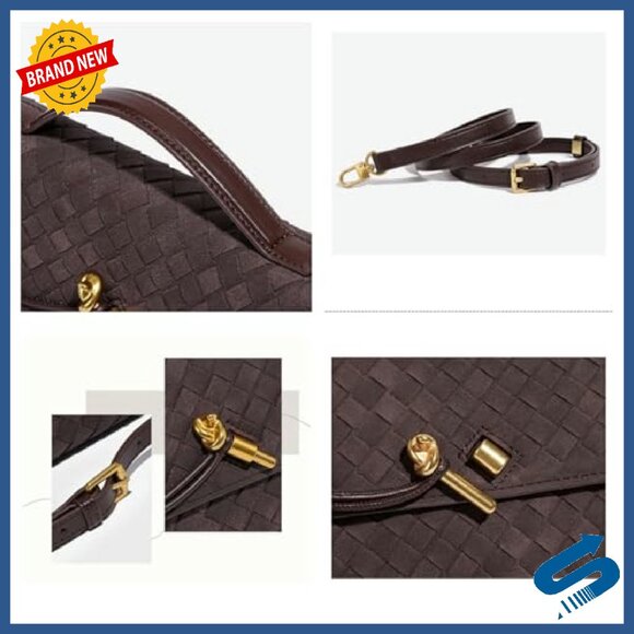 Suede Woven Evening Clutch Crossbody Bag with Metal Buckle